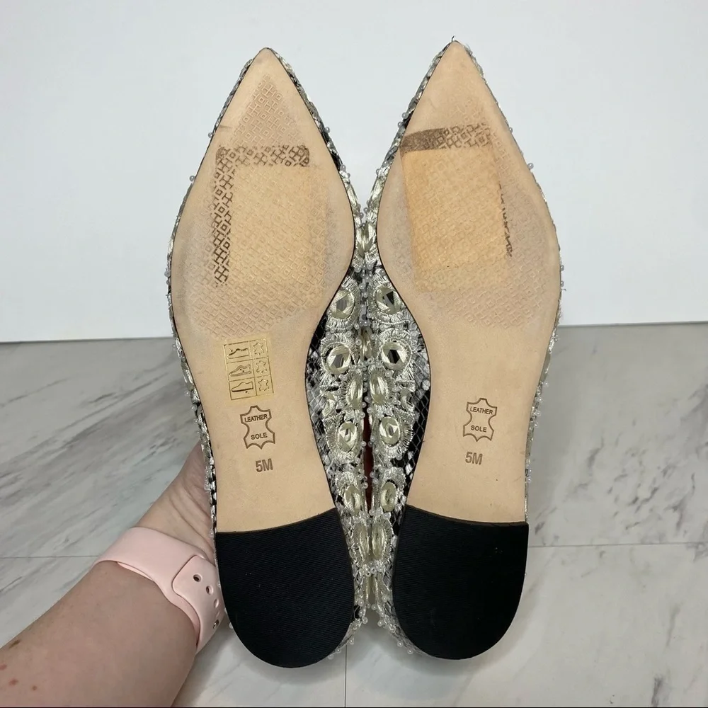 New! Tory Burch Yasmin White Embroidered Pointed Toe Flat 5